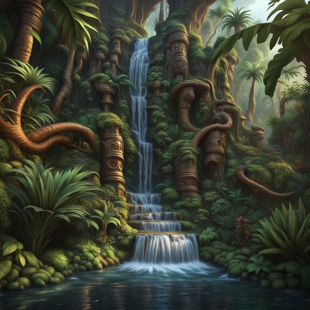 Exotic Jungle: Cherokee Wood Sculpture in Matte Painting