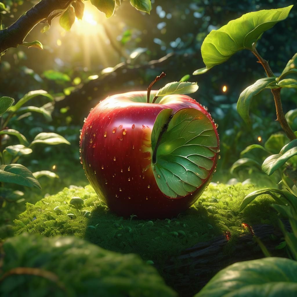 Glowing Apple Radiates Vibrant Hues in Photorealistic Fantas...