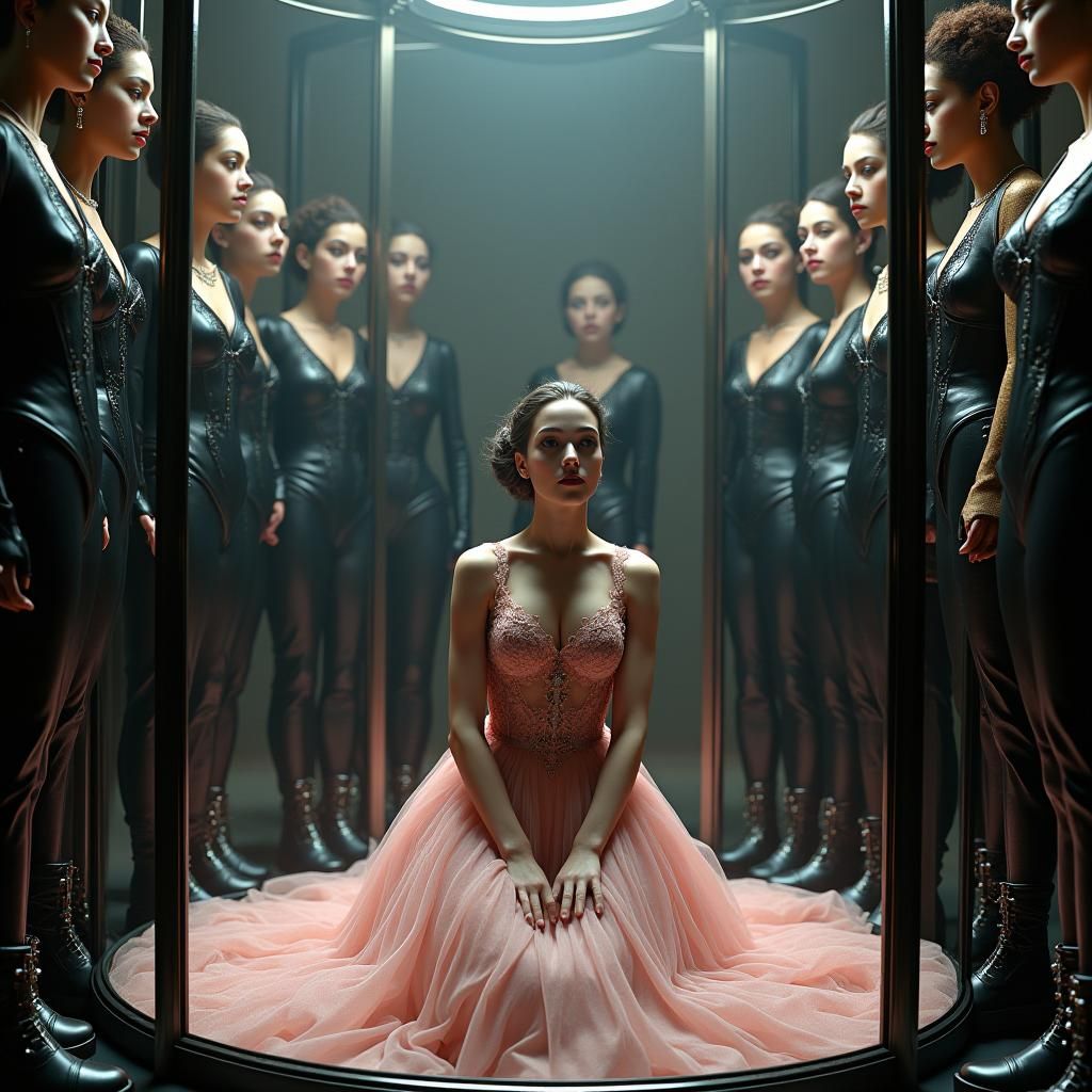 Figure in Glass Cage Surrounded by Leather, Art Nouveau Styl...