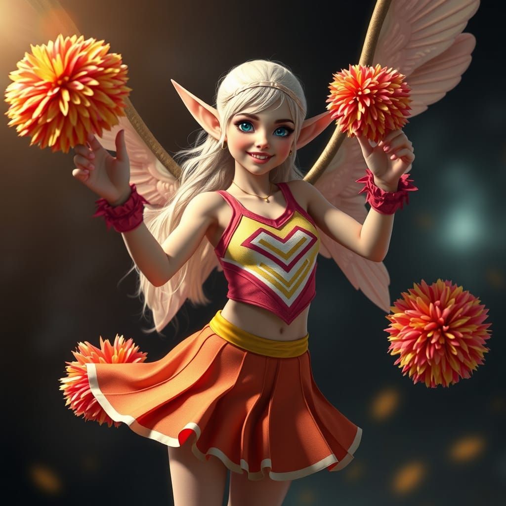 Hyperrealistic Elf Cheerleader with Delicate Wings