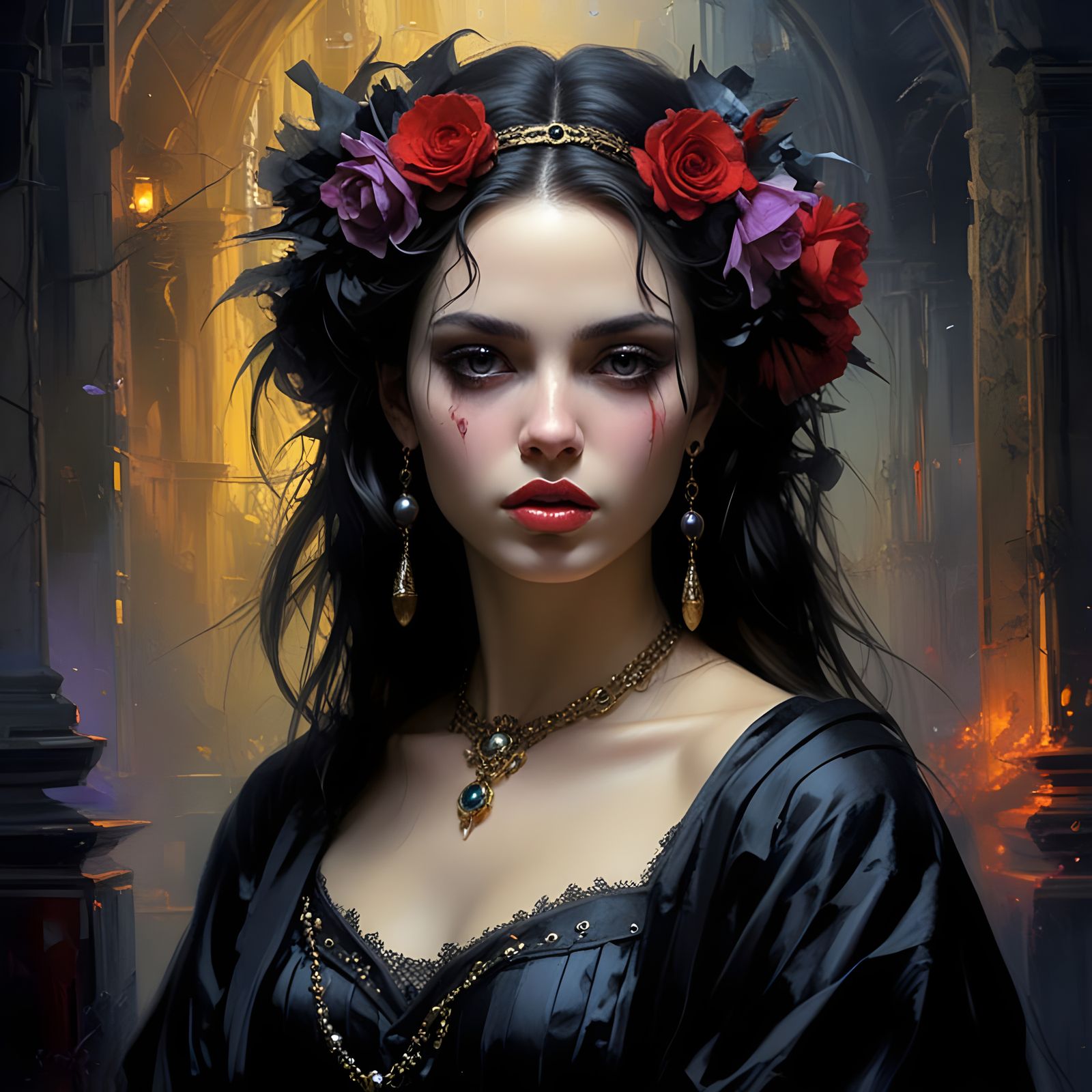 Ethereal Gothic Scene in Oil Painting Style