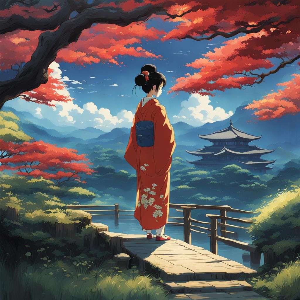 Anime Geisha in Studio Ghibli Style