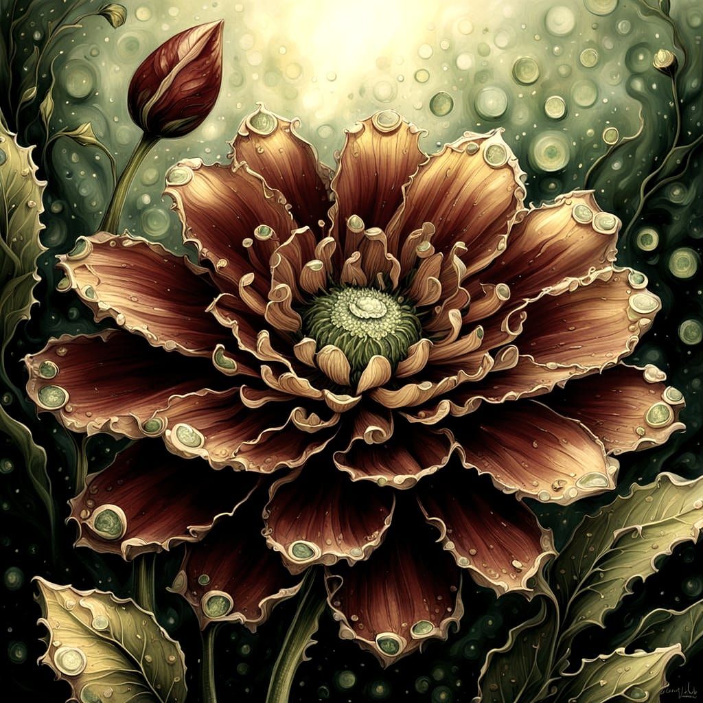 Steampunk Flower with Red and Yellow Petals