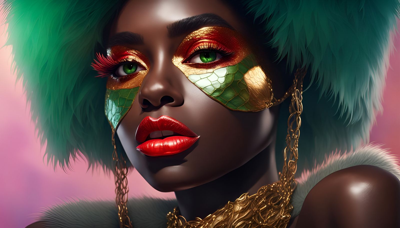 Beautiful Woman with Green Eyes, Splash Art Portrait