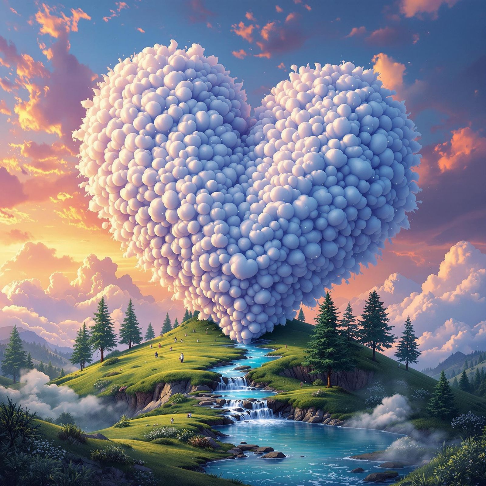 Surreal Cloud-Shaped Heart Amidst Majestic Landscape