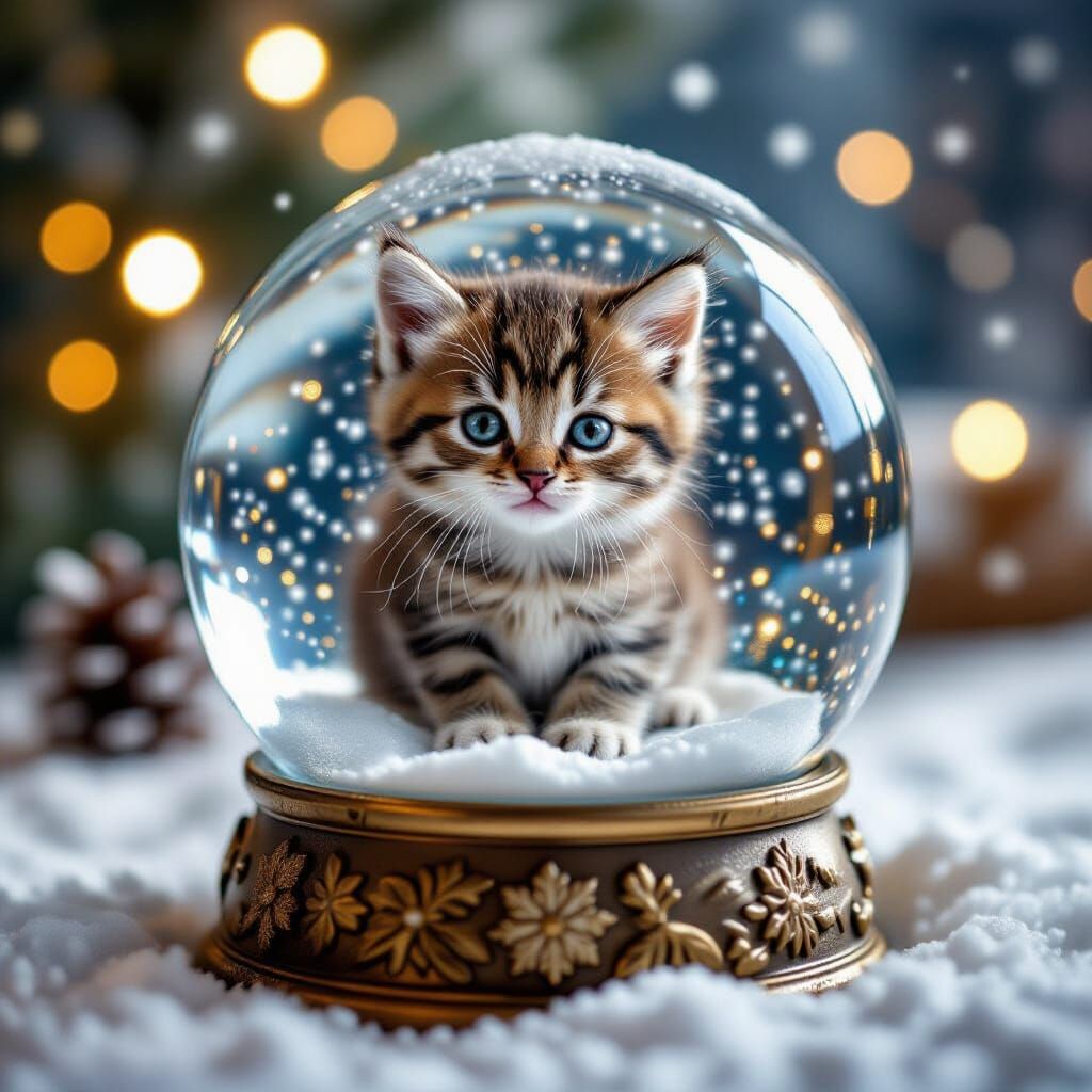 Adorable Kitten Cozy Inside a Winter Snow Globe