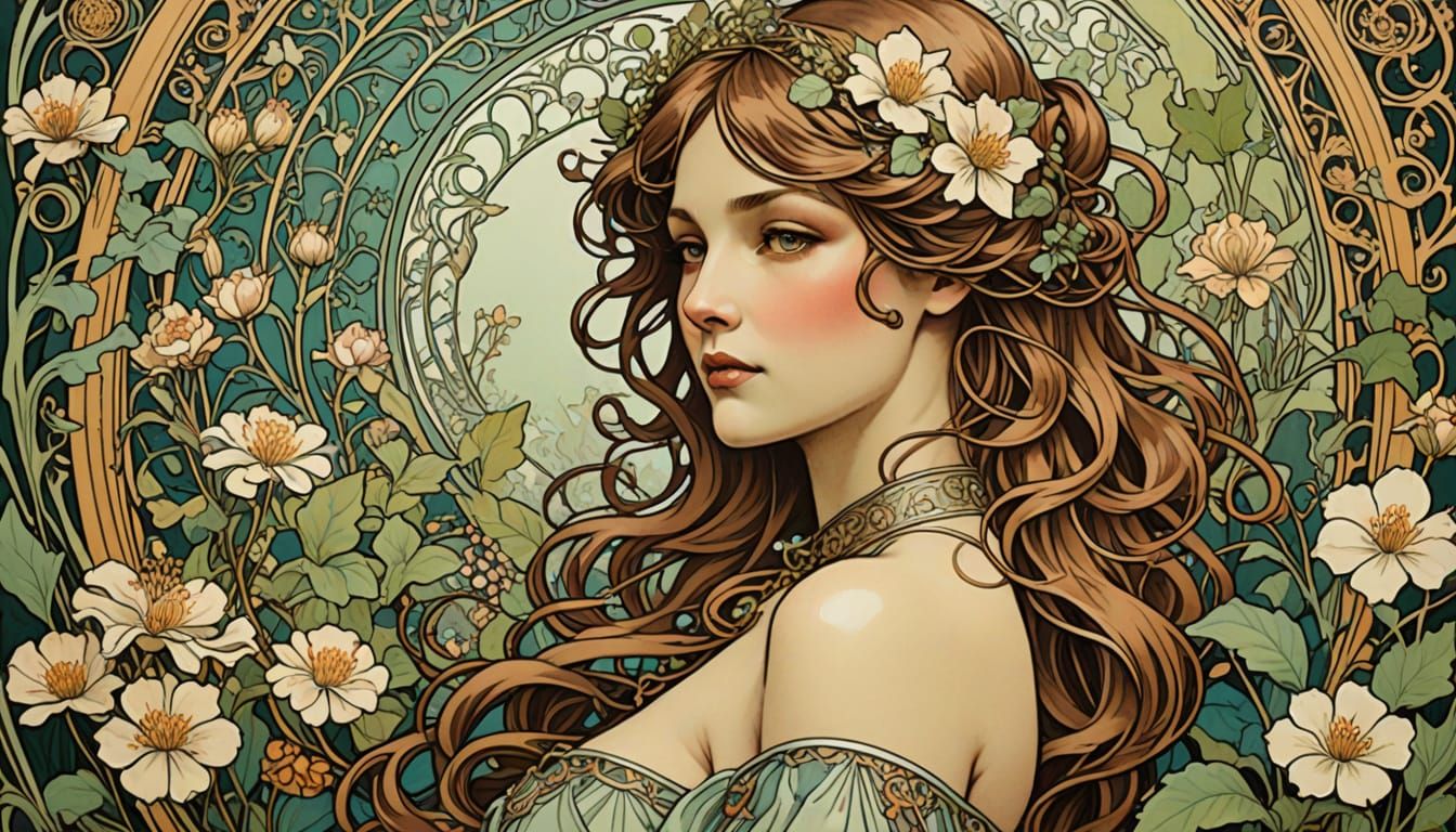 Ethereal Art Nouveau English Garden Scene