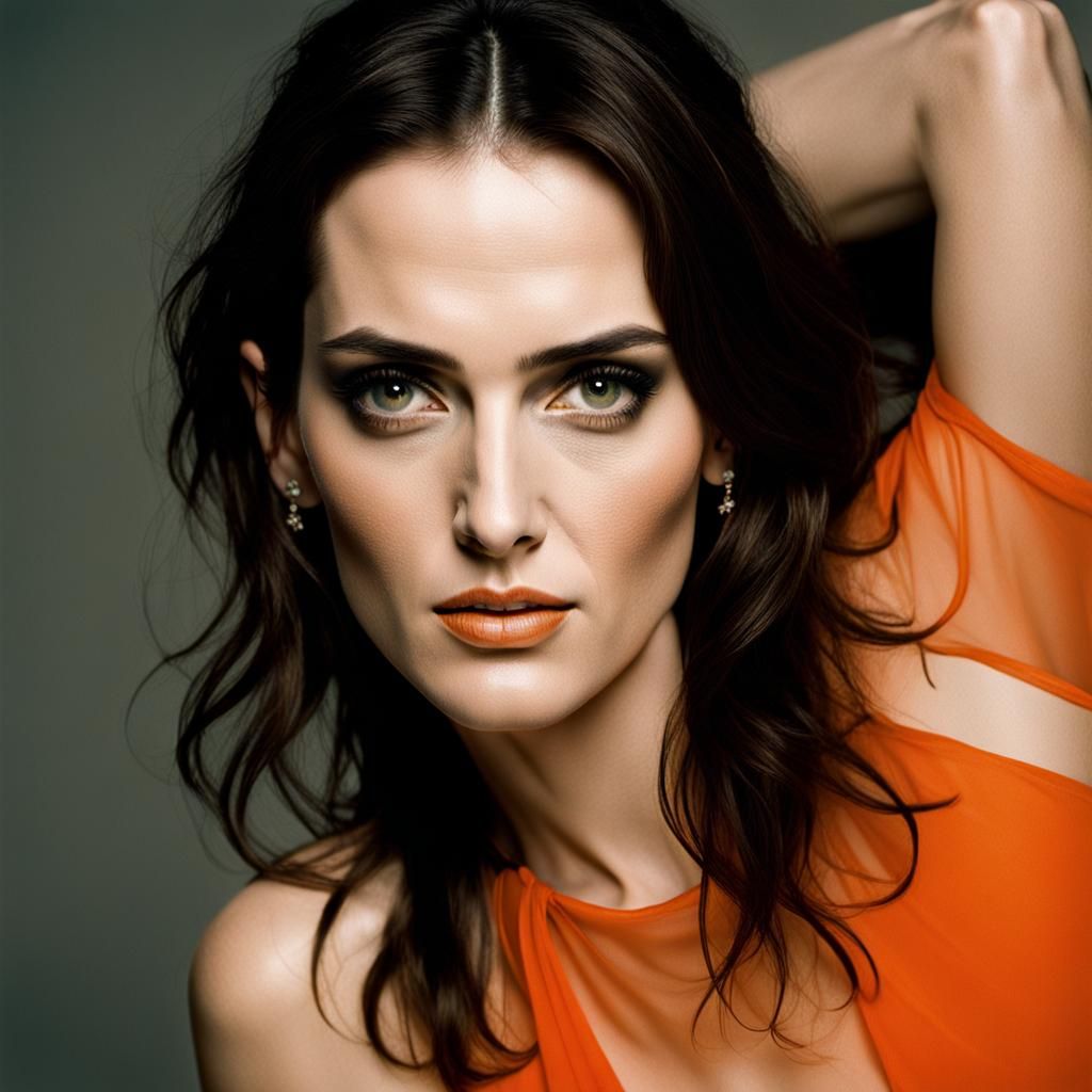 Portrait of Brunette in Orange Bikini