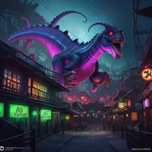 Dinosaur Octopus Rollercoaster in Anime Style