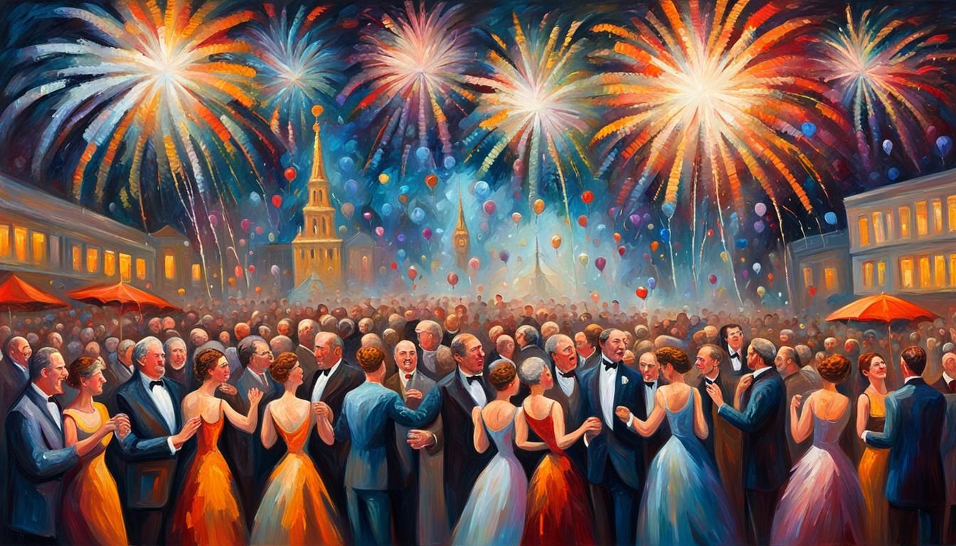 New Year's Eve Party in Expressionist Oil Painting
