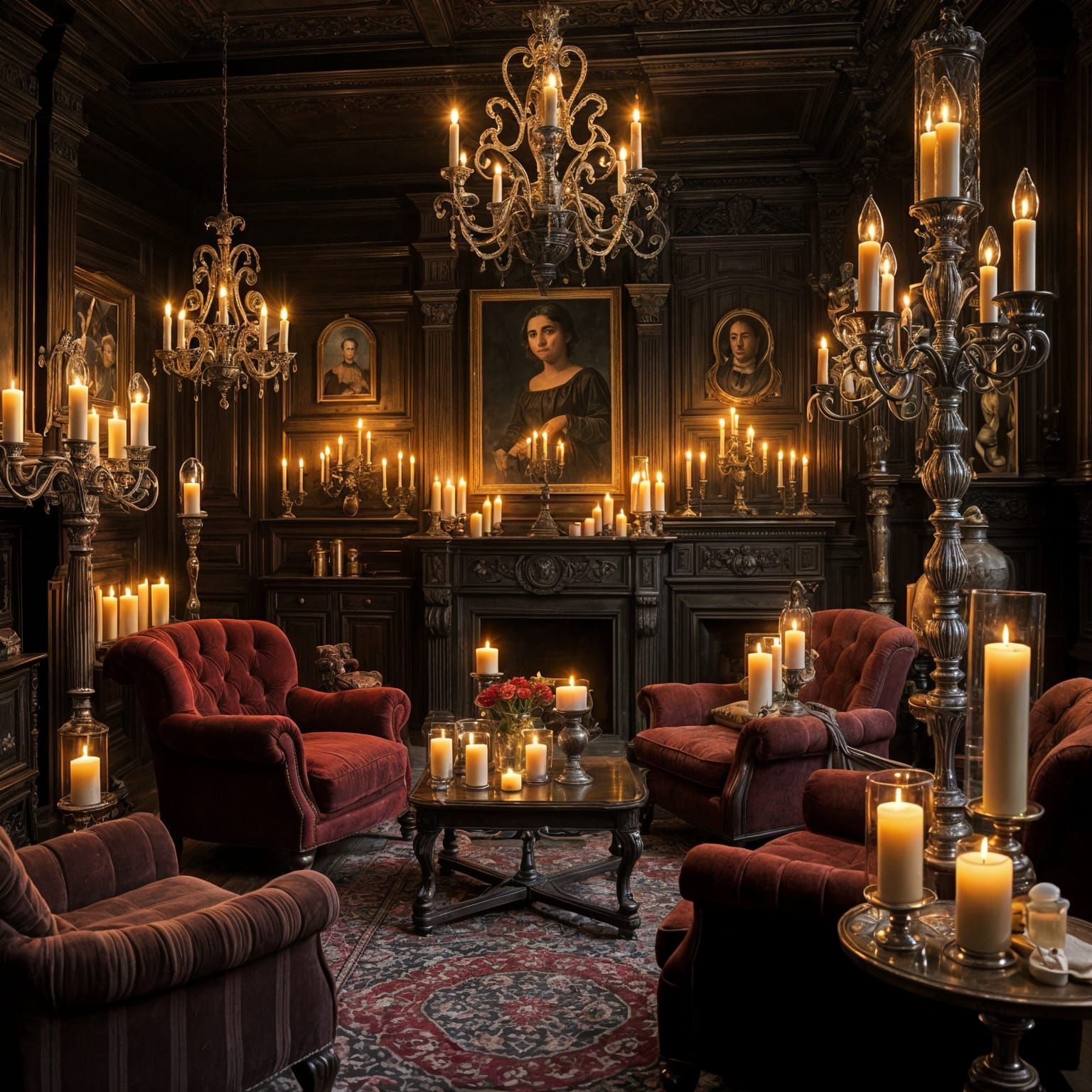 Warm and Cozy Victorian Lounge Lit by Candles