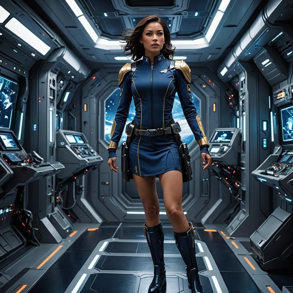 Sci-Fi Starship Captain in Zero Gravity