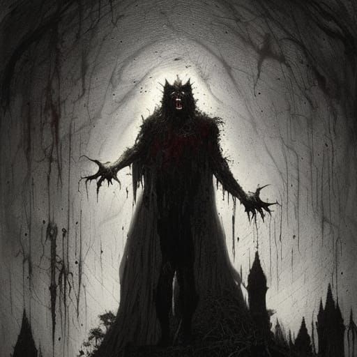 High Horror Gothic Werewolf with Eerie Smile