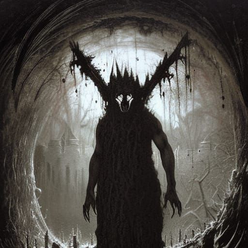 Gothic Werewolf Emerge from Darkness with Bloodstained Smile