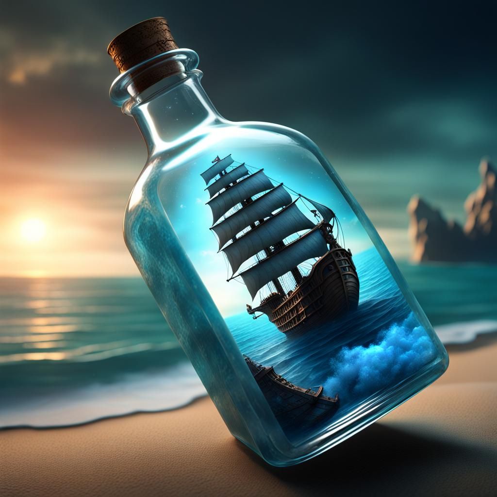 Nebula Sea and Pirate Ship in a Bottle