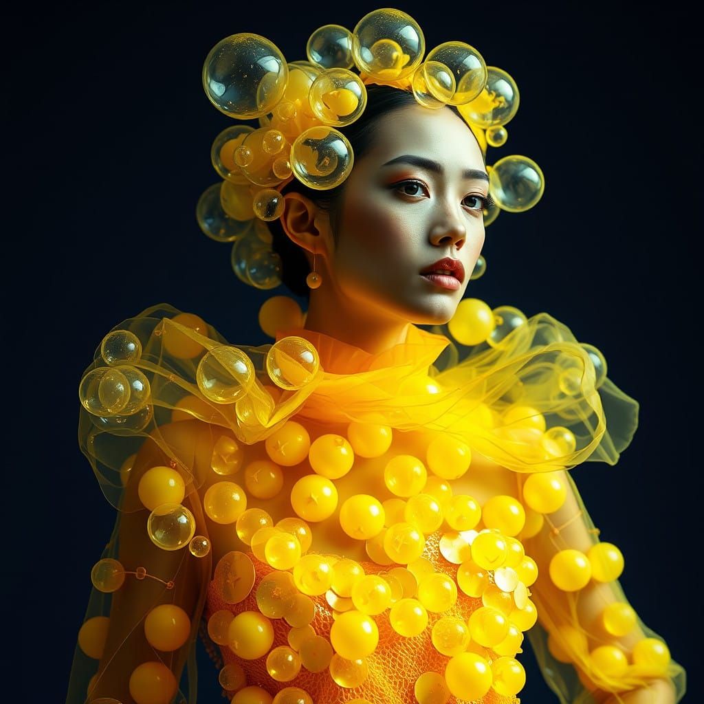 Surreal Avantgarde Fashion Model in Radiant Sequined Gown