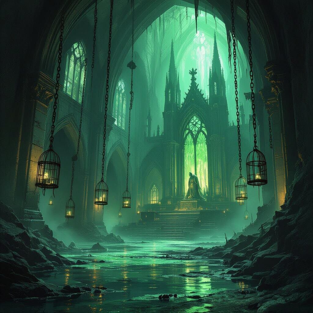 Sunken Cathedral of Black Ichor in Eerie Glow