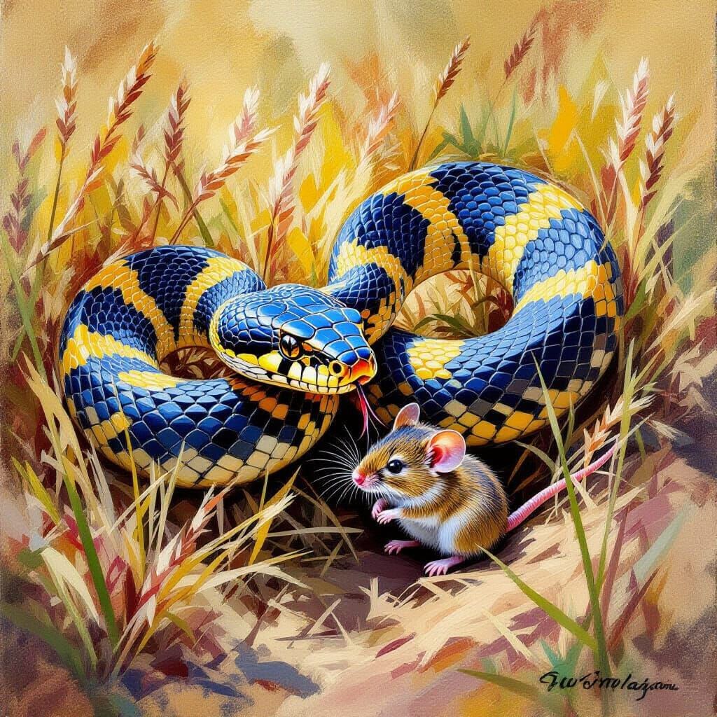 Rattlesnake Attacks Mouse in Australian Wildlands Oil Painti...