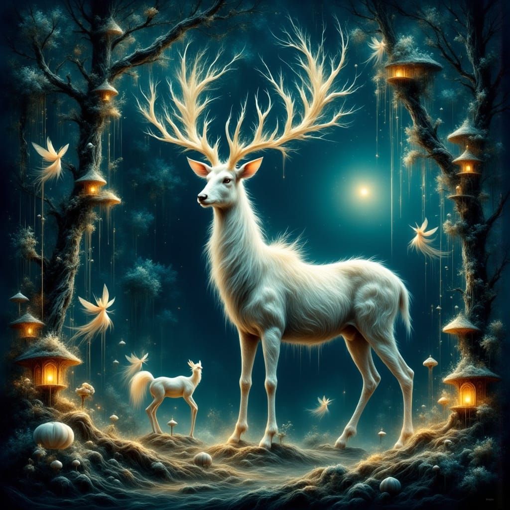 Enchanted Forest: Stag Guardian with Fairy Village