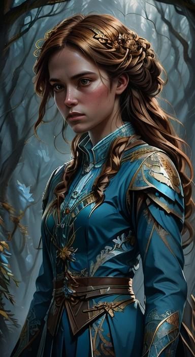 Aria in Mystical Forest, Fantasy Illustration