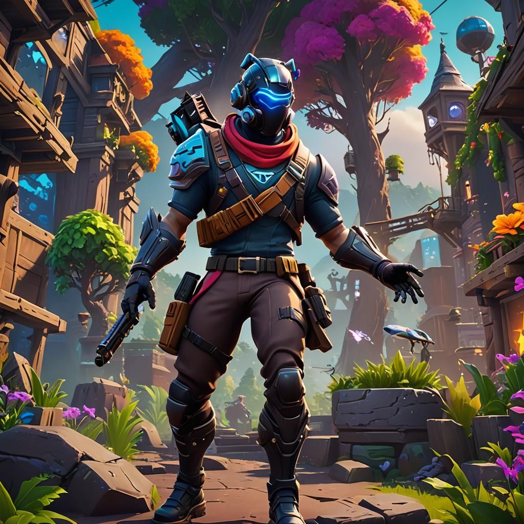 Heroic Fortnite Character in a Dreamlike Environment