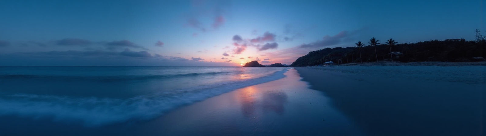 Blue Hues Dominate Beach at Dusk