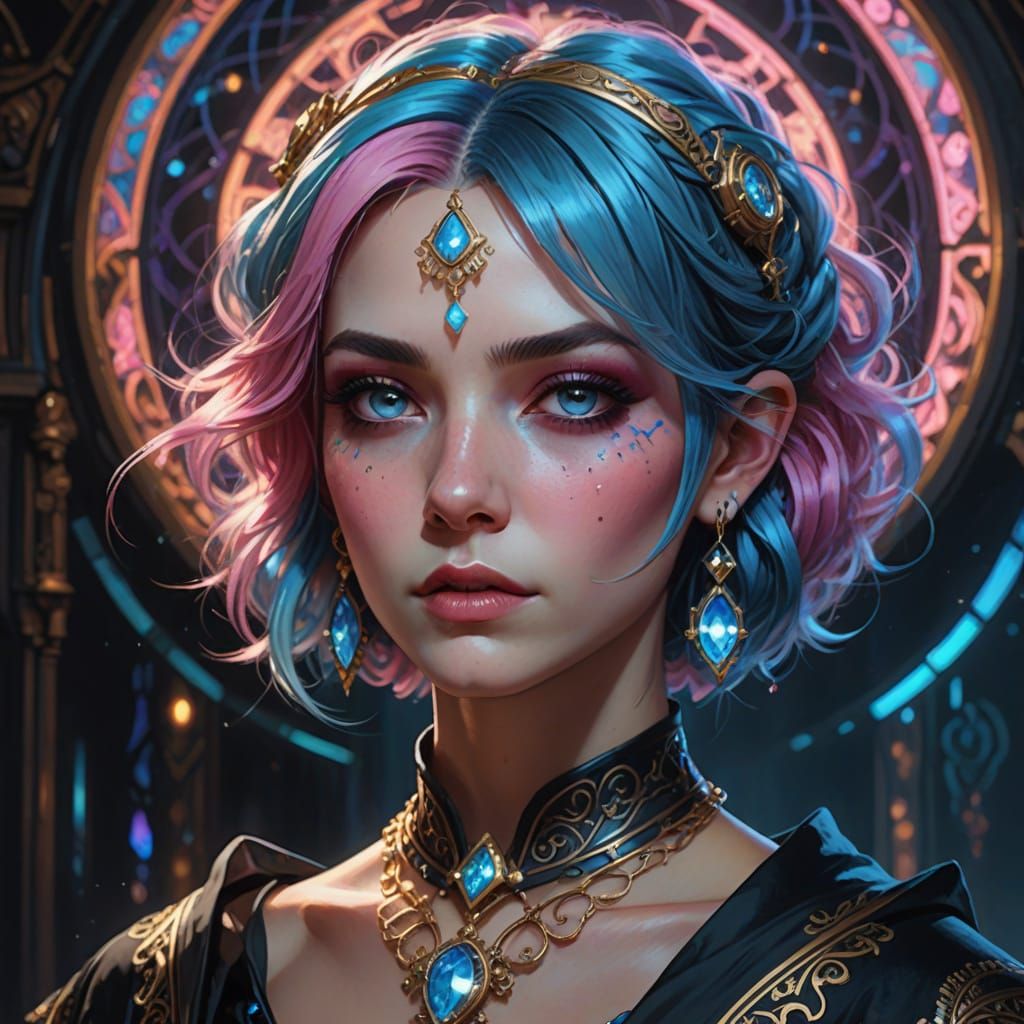Glamorous Gothic Sorceress Portrait in Deep Colors