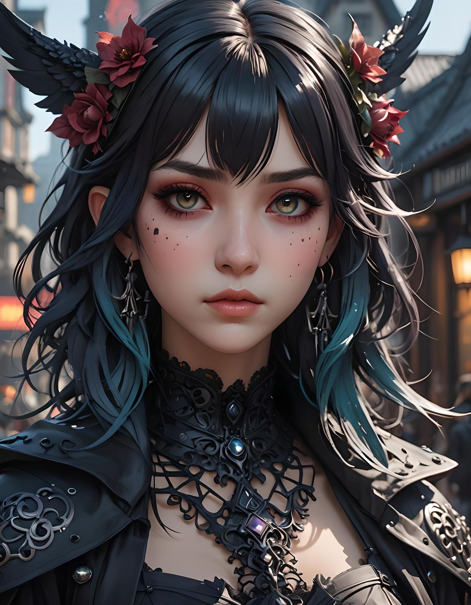 Anime Goth Girl Portrait in Hyperdetailed Style
