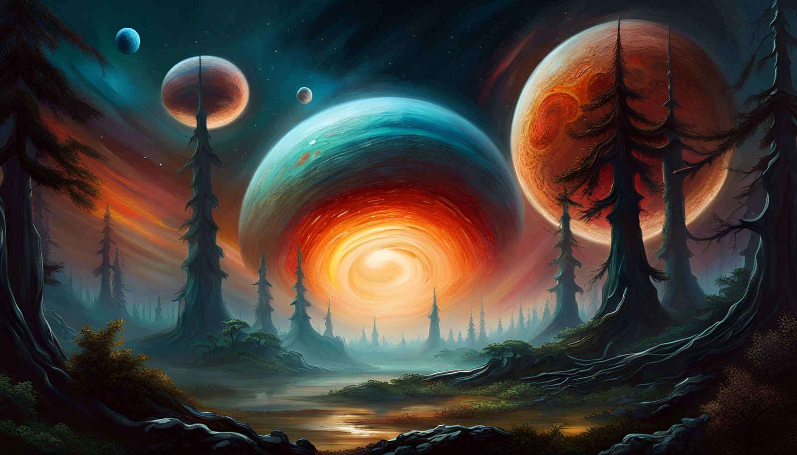 Alien Forest Landscape Oil Painting, Gas Giant
