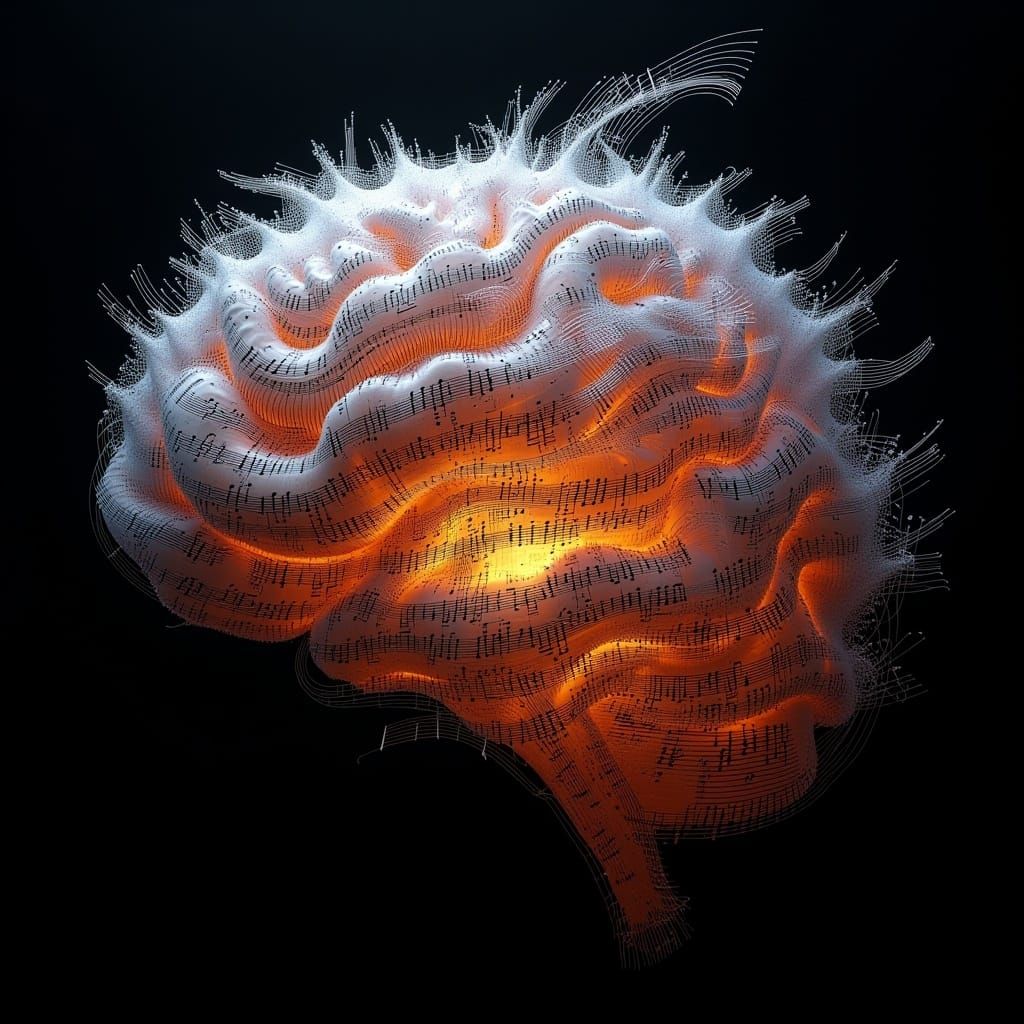 Musical Brain with 3D Tornado of Notes