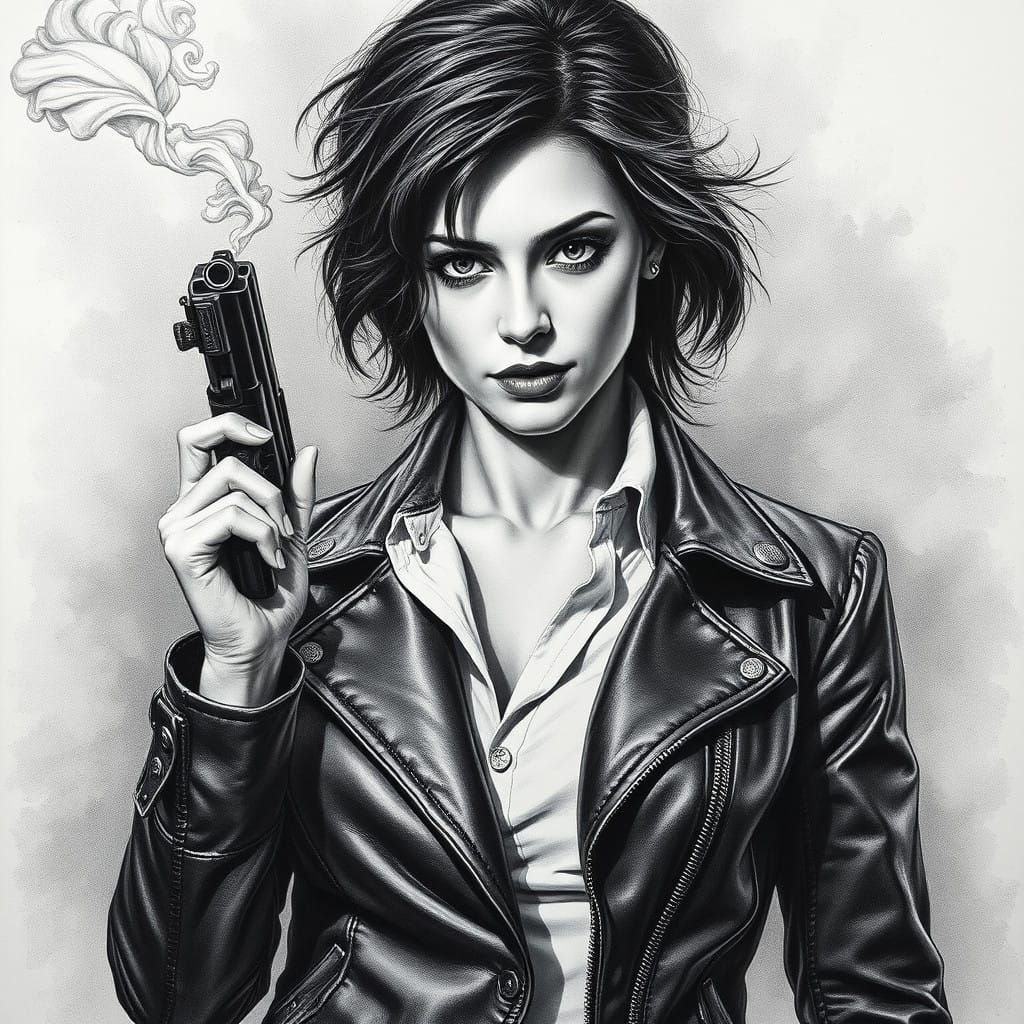 Confident Femme Fatale in Film Noir Style