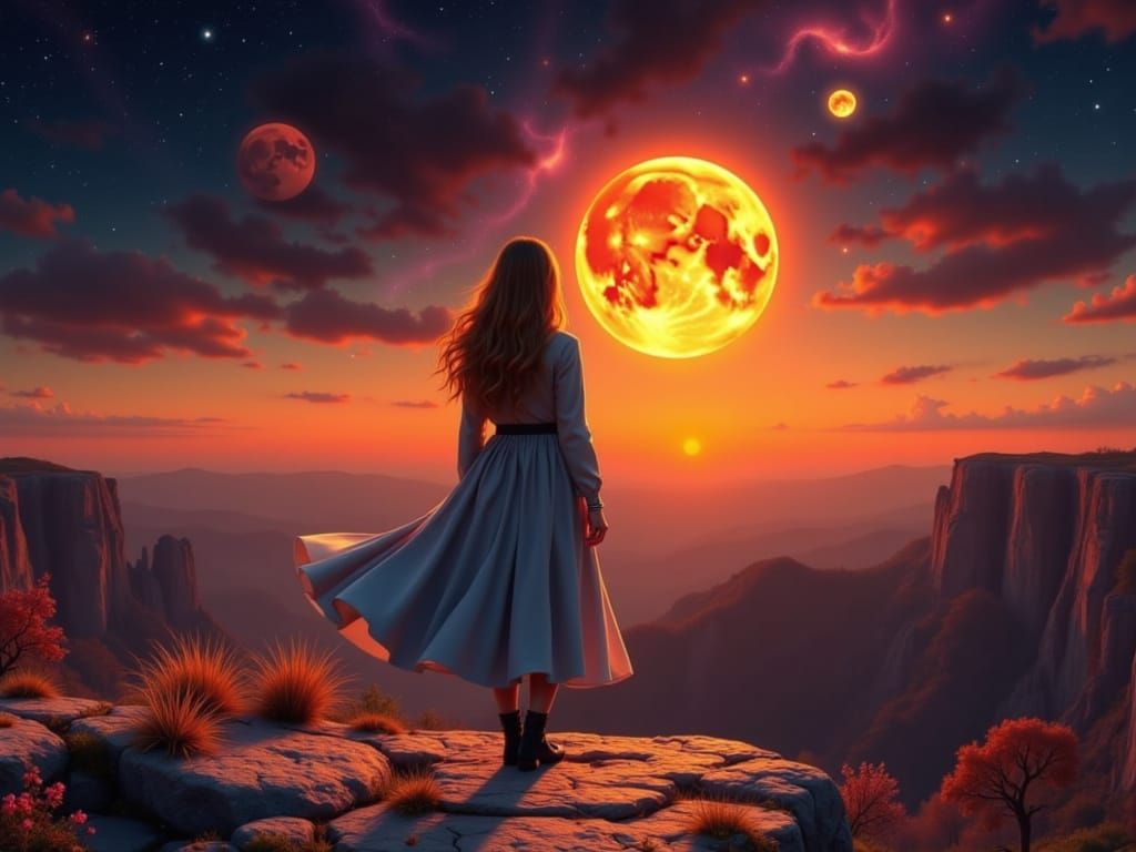 Ethereal Astronomer Amidst Lunar Eclipse