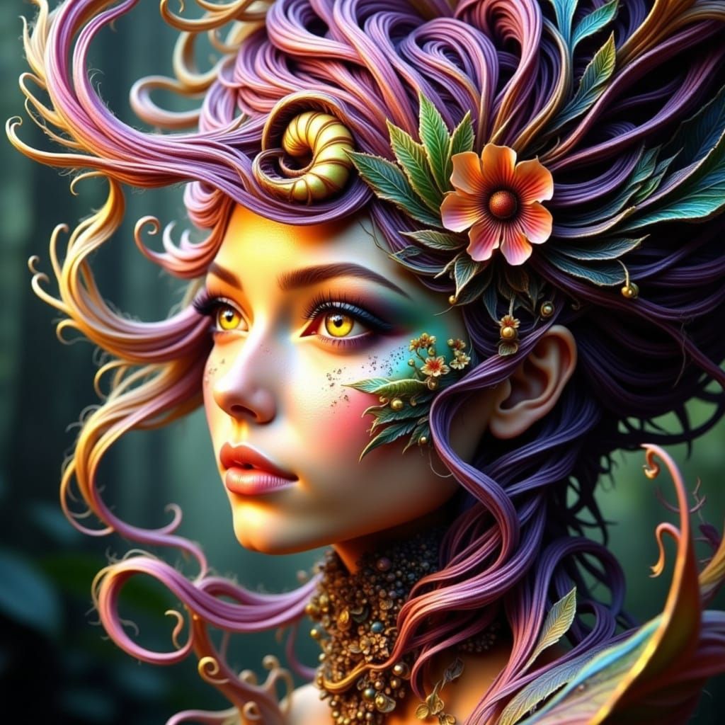 Enchanting Winged Goddess Amidst Whirling Wind and Crepuscul...