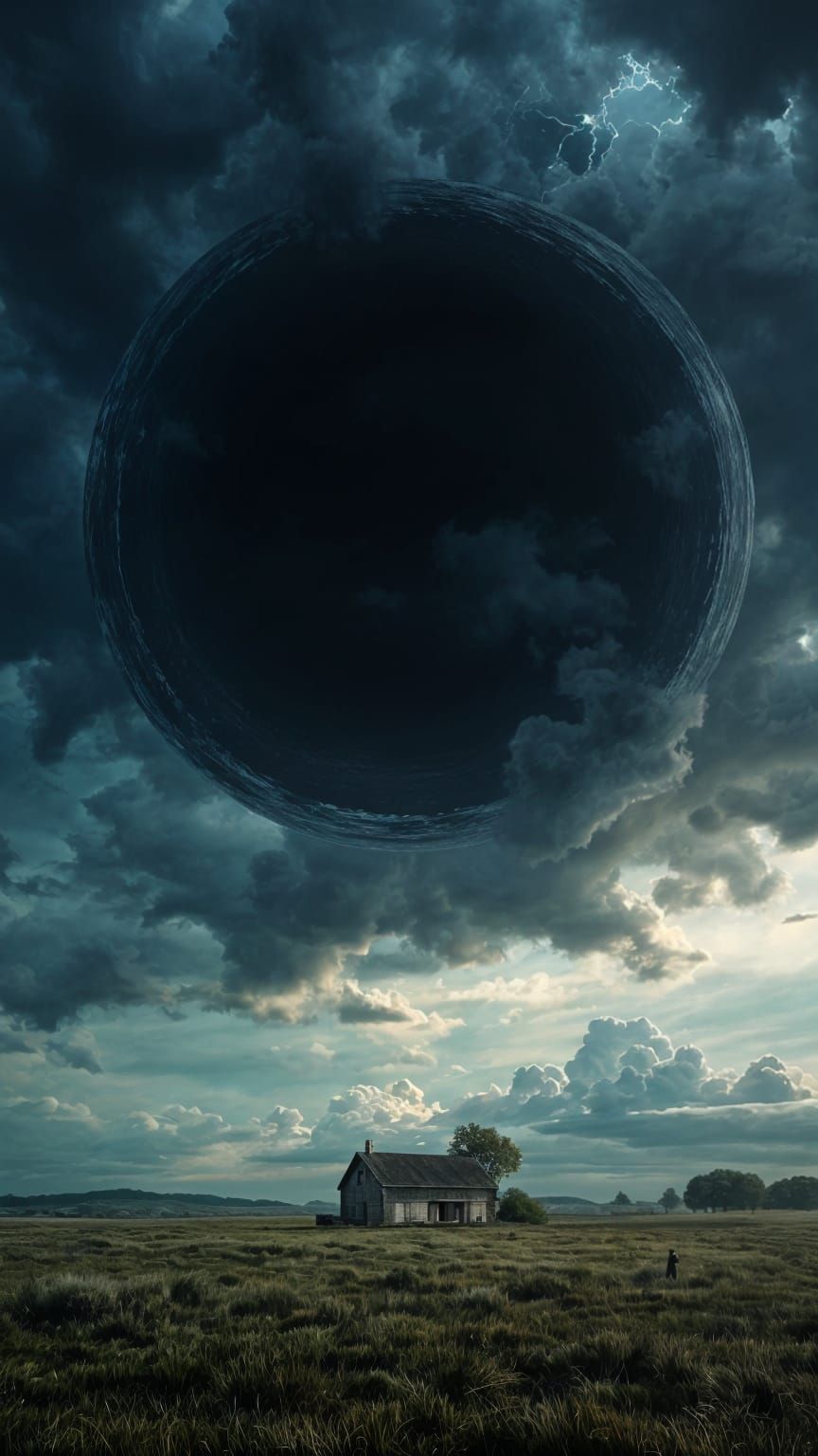 Dark Stormy Skies with Massive Black Hole and Lone Figure