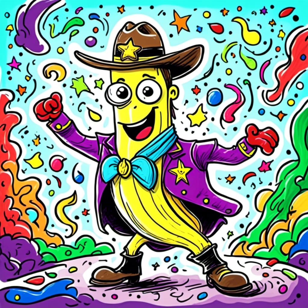 Banana Sheriff in Zany Crayon Naivecore Style
