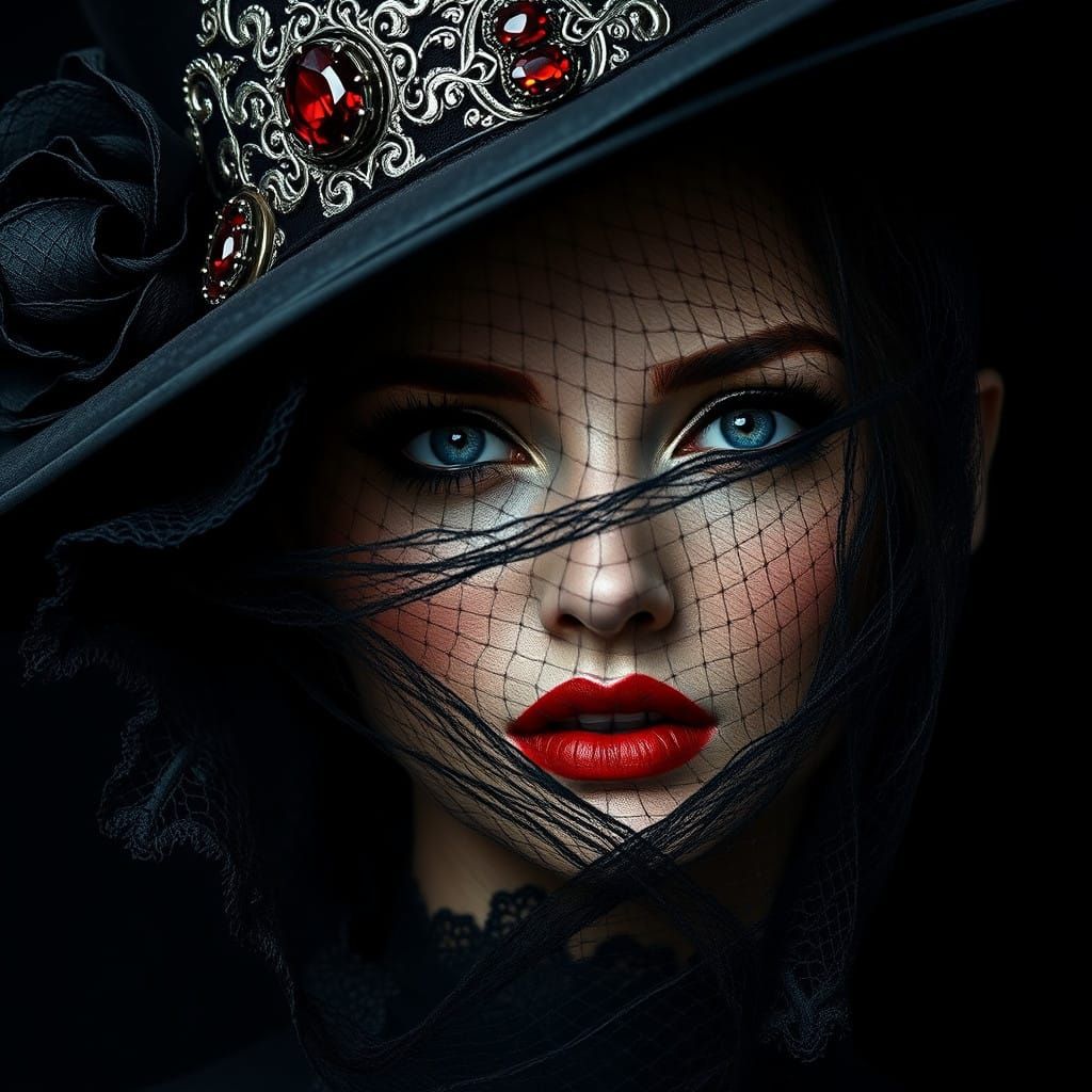 Gothic Mystery in Luxurious Ebony and Sapphire Hues