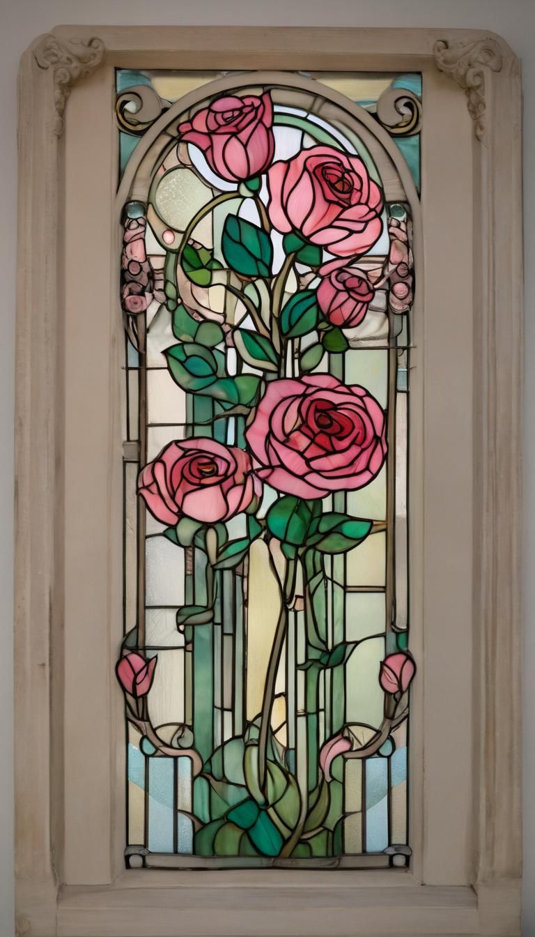 Stained Glass Rose Window in Mackintosh Style