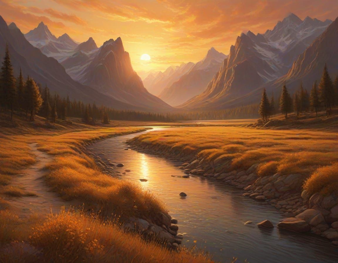 Giant Pencil Sketches Golden Hour Mountain Landscape