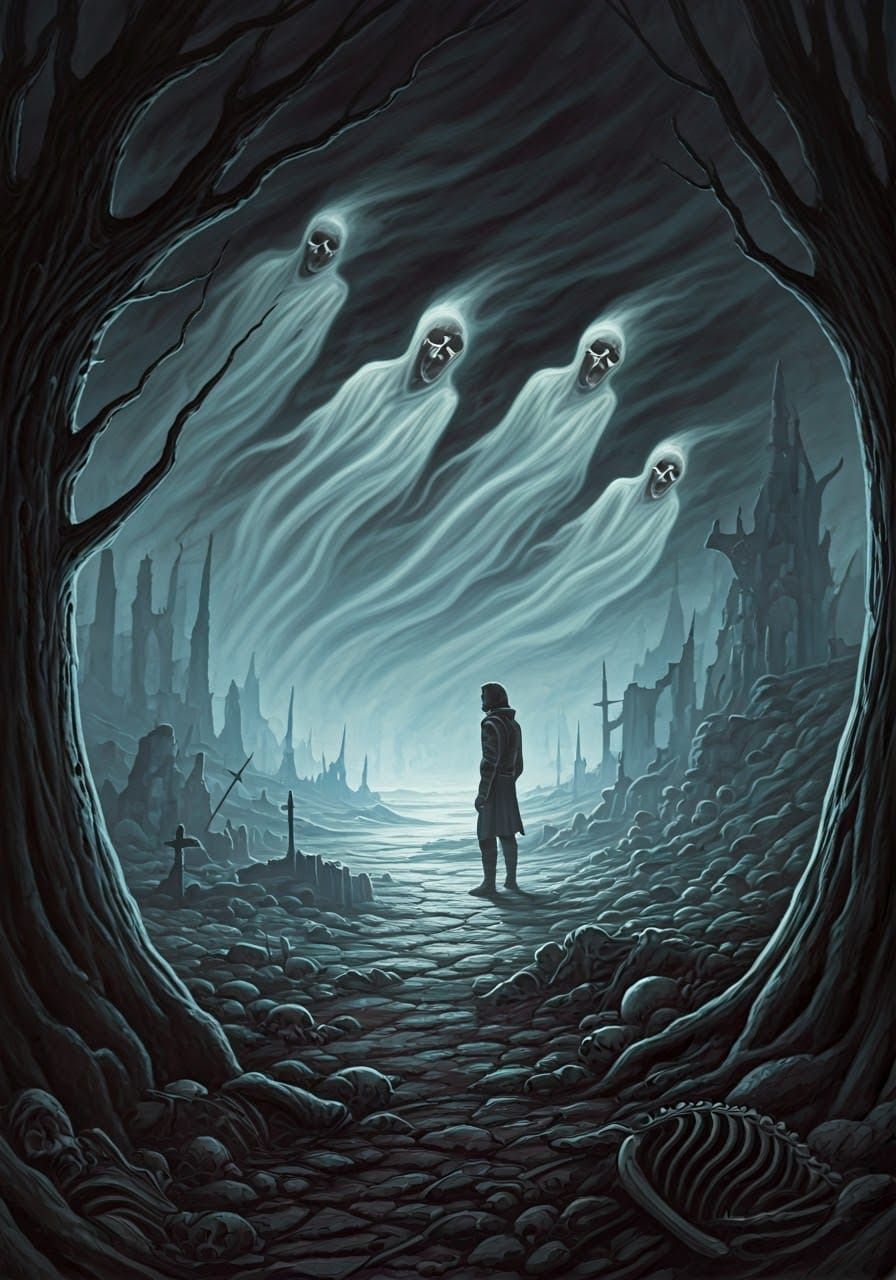 Ghostly Battlefield: 1970s Fantasy Art Illustration