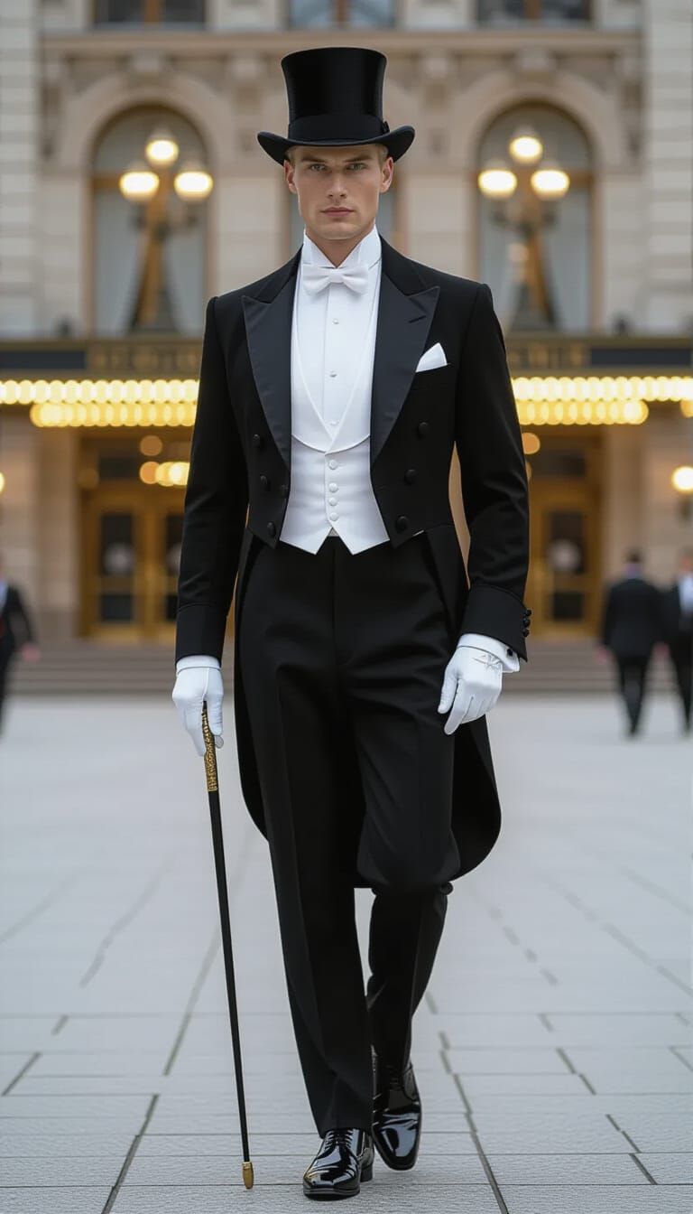 Elegant Man in Tuxedo Outside Opera House