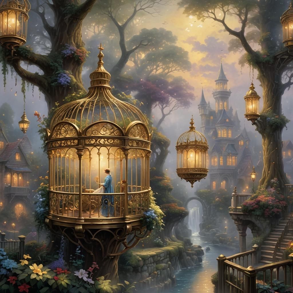 Ethereal Golden Cage in Fantasy Style
