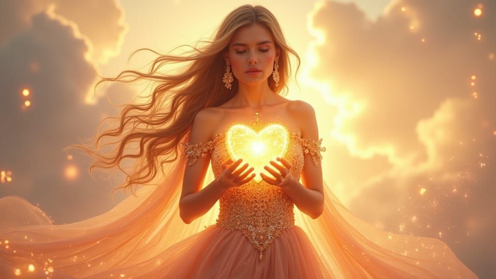 Fantasy Goddess Radiates Golden Light and Strength