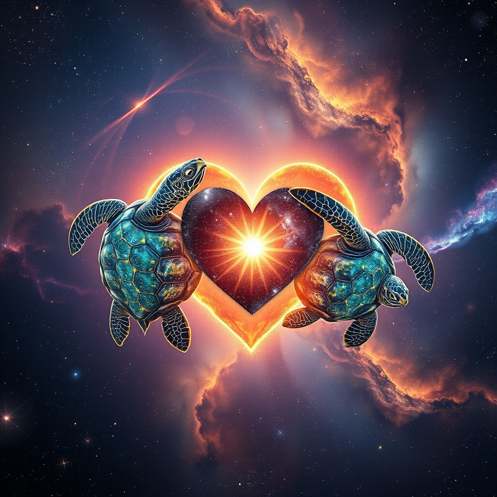 Cosmic Turtles in Love: A Digital Painting