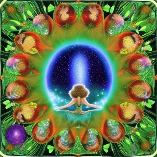 Surreal Stargazing Platform with Fungi Network