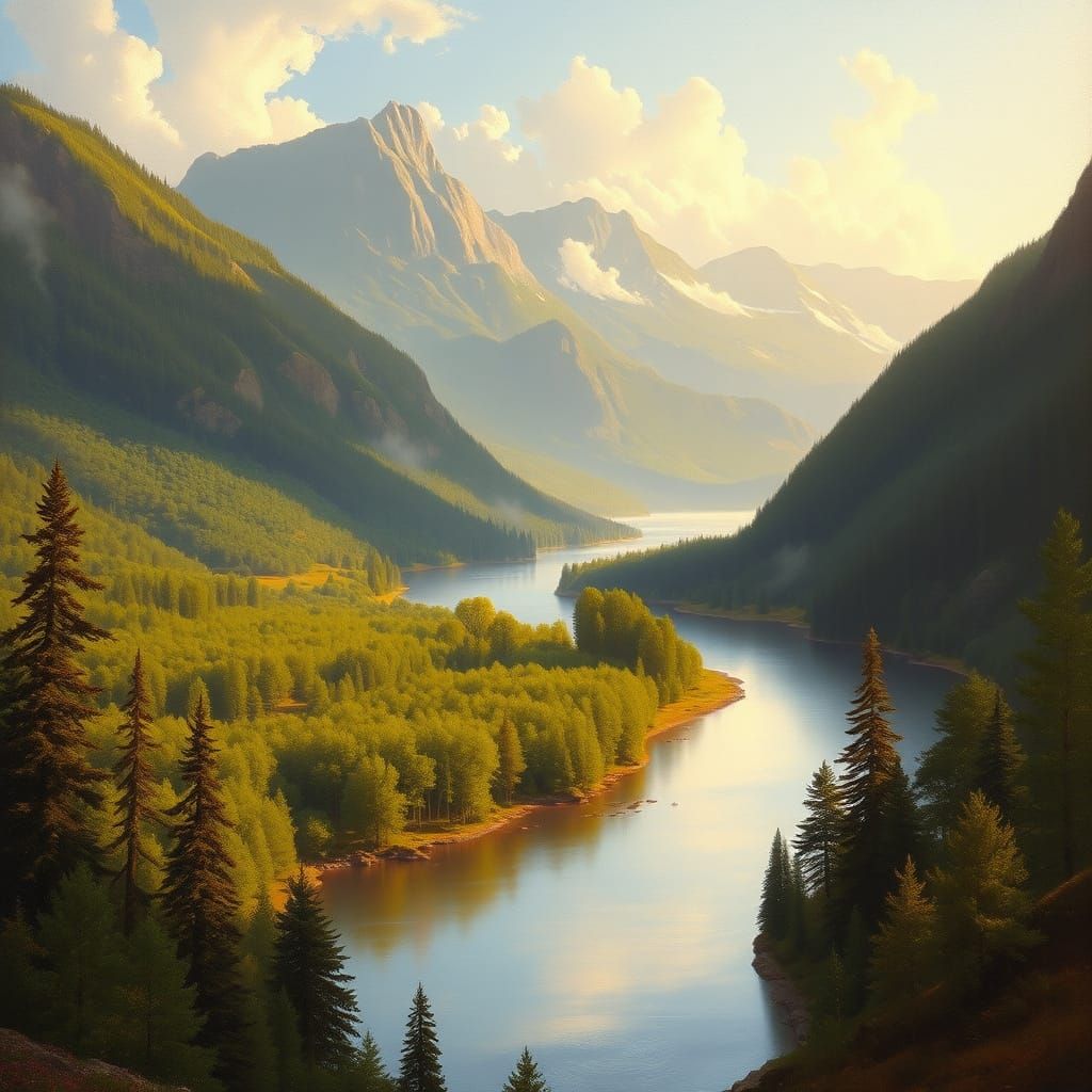 Golden Serenity: A Tranquil Hudson River Landscape