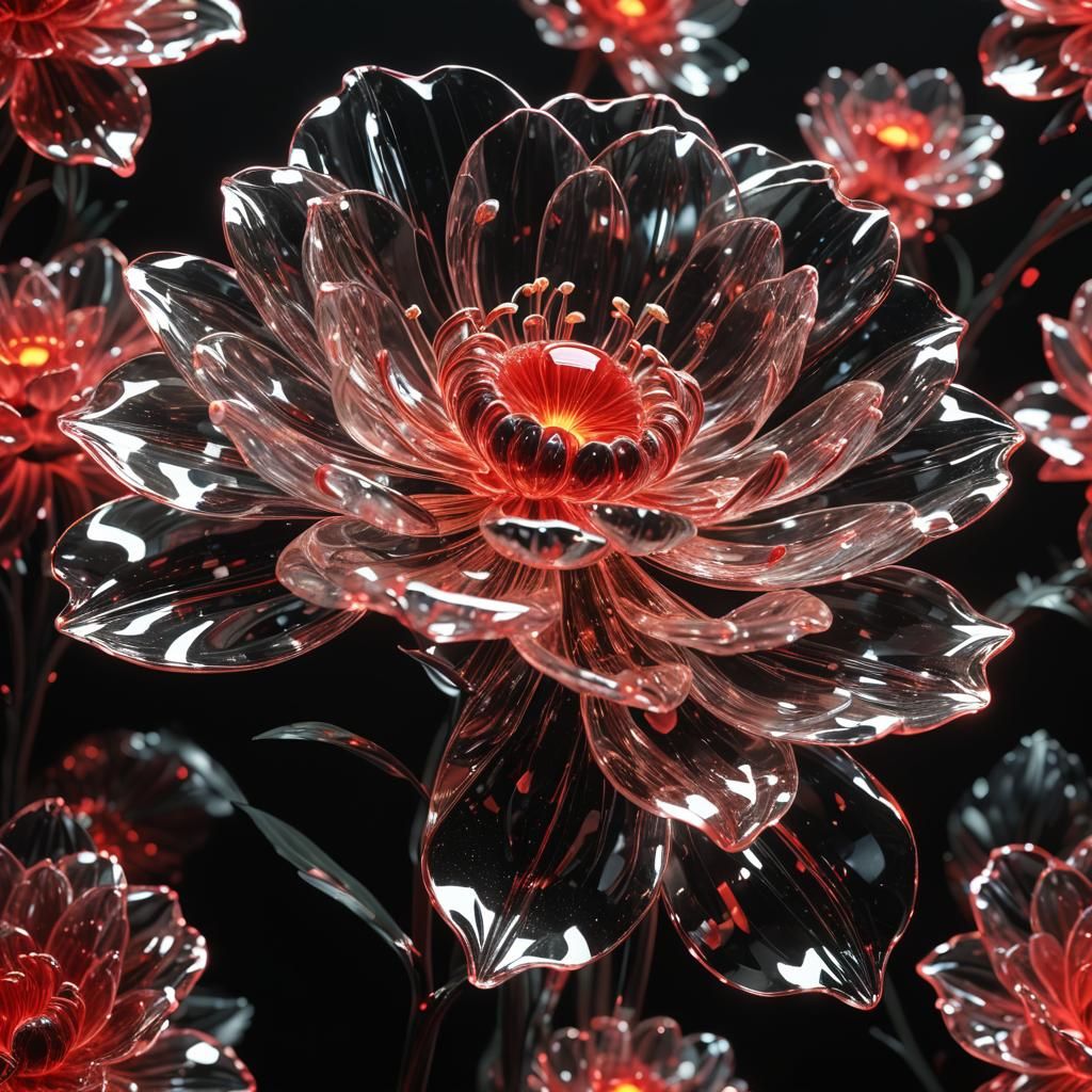 Glass Flower with Red Light in 3D
