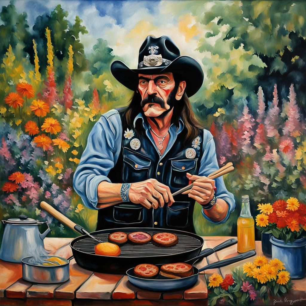 Lemmy Kilmister Grilling: A Hyperrealistic Portrait