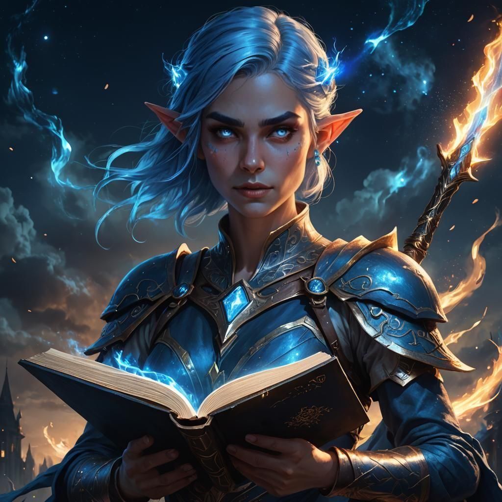 Goddess Elf in Night Sky: Hyperrealistic Dark Fantasy