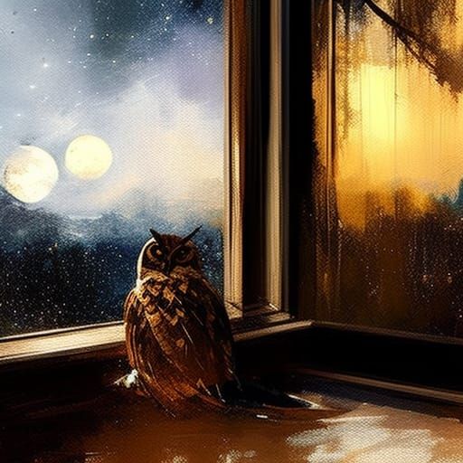 Sinister Owl Gazing at Moonlit Forest