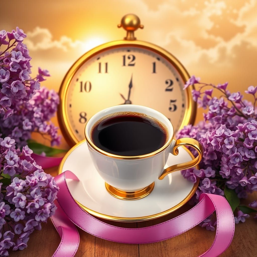 Vintage Clock in Whimsical Morning Landscape